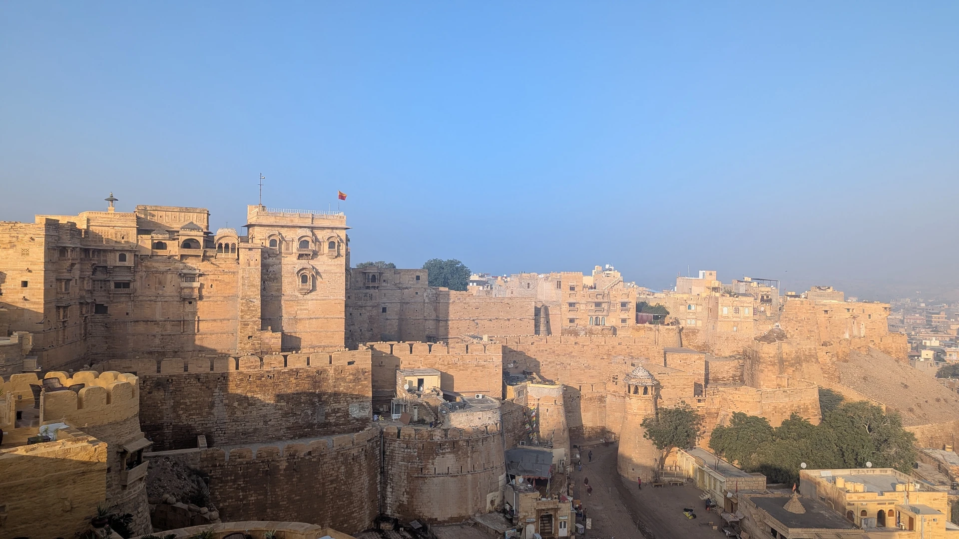 Terrace view across the fort roofscape from Garh Jaisal Haveli, Jaisalmer