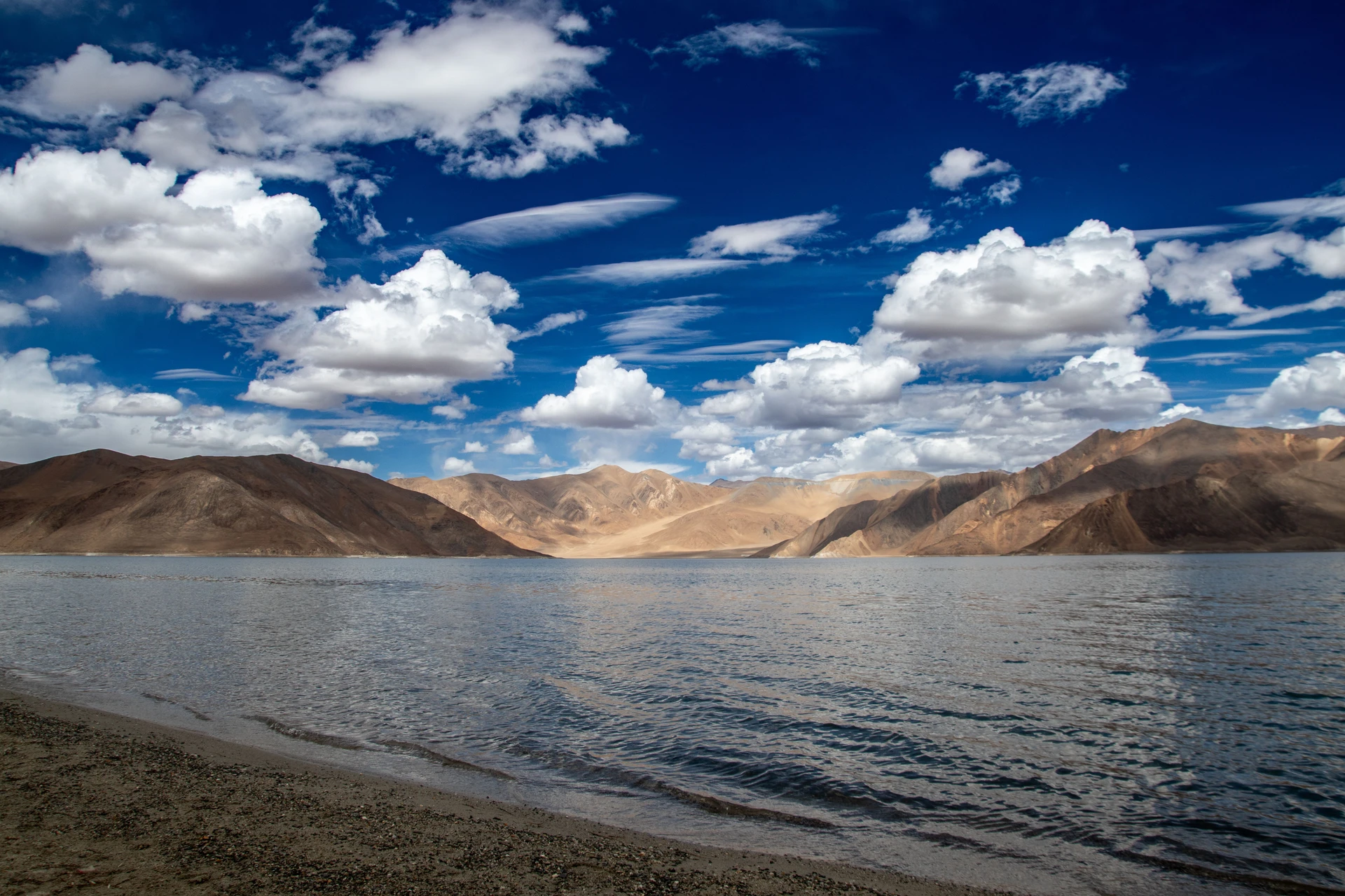 Pangong Tso under vivid blue sky, Ladakh