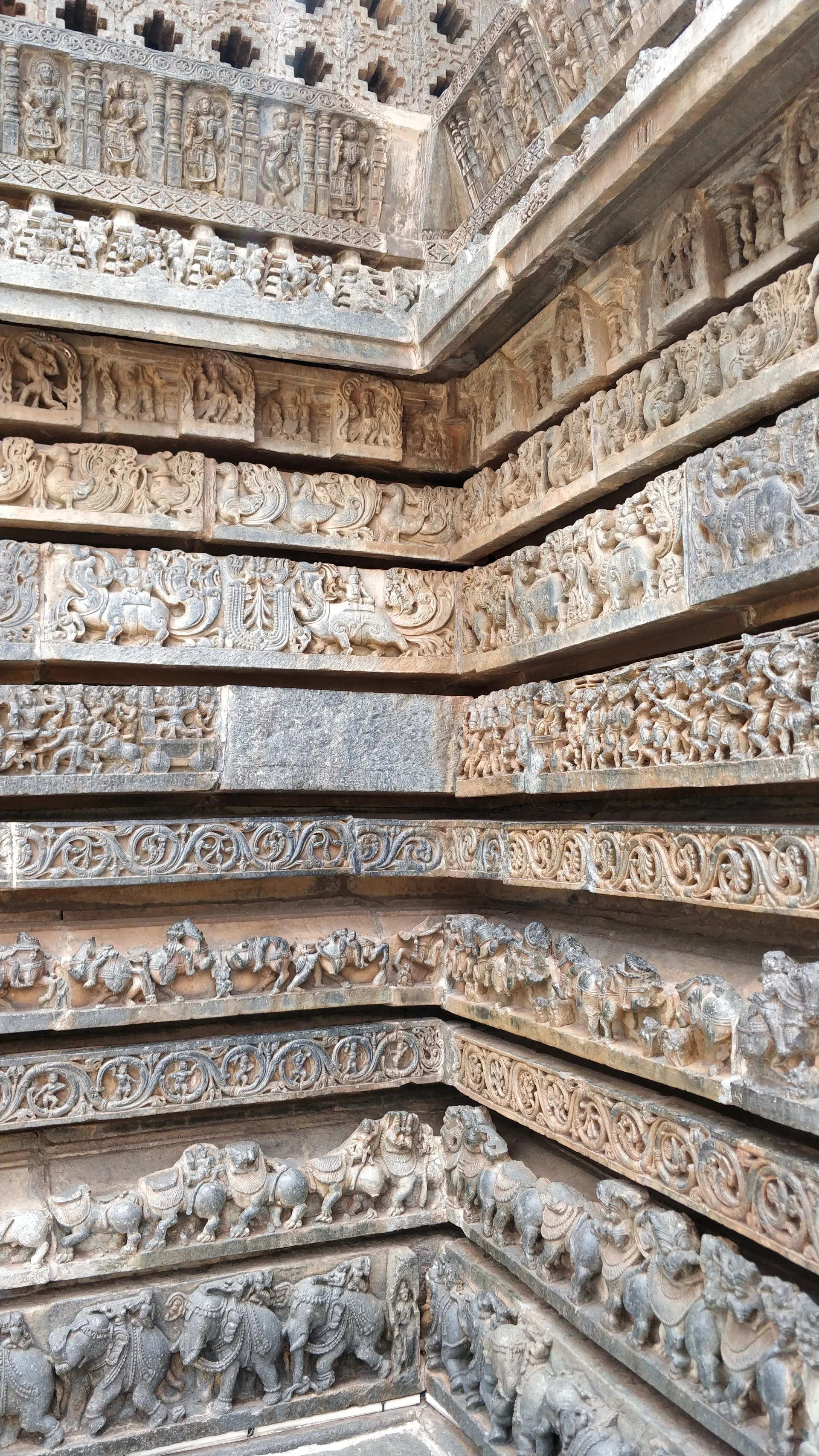 Hoysaleswara Temple interior — lathe-turned pillar in the navaranga mandapa