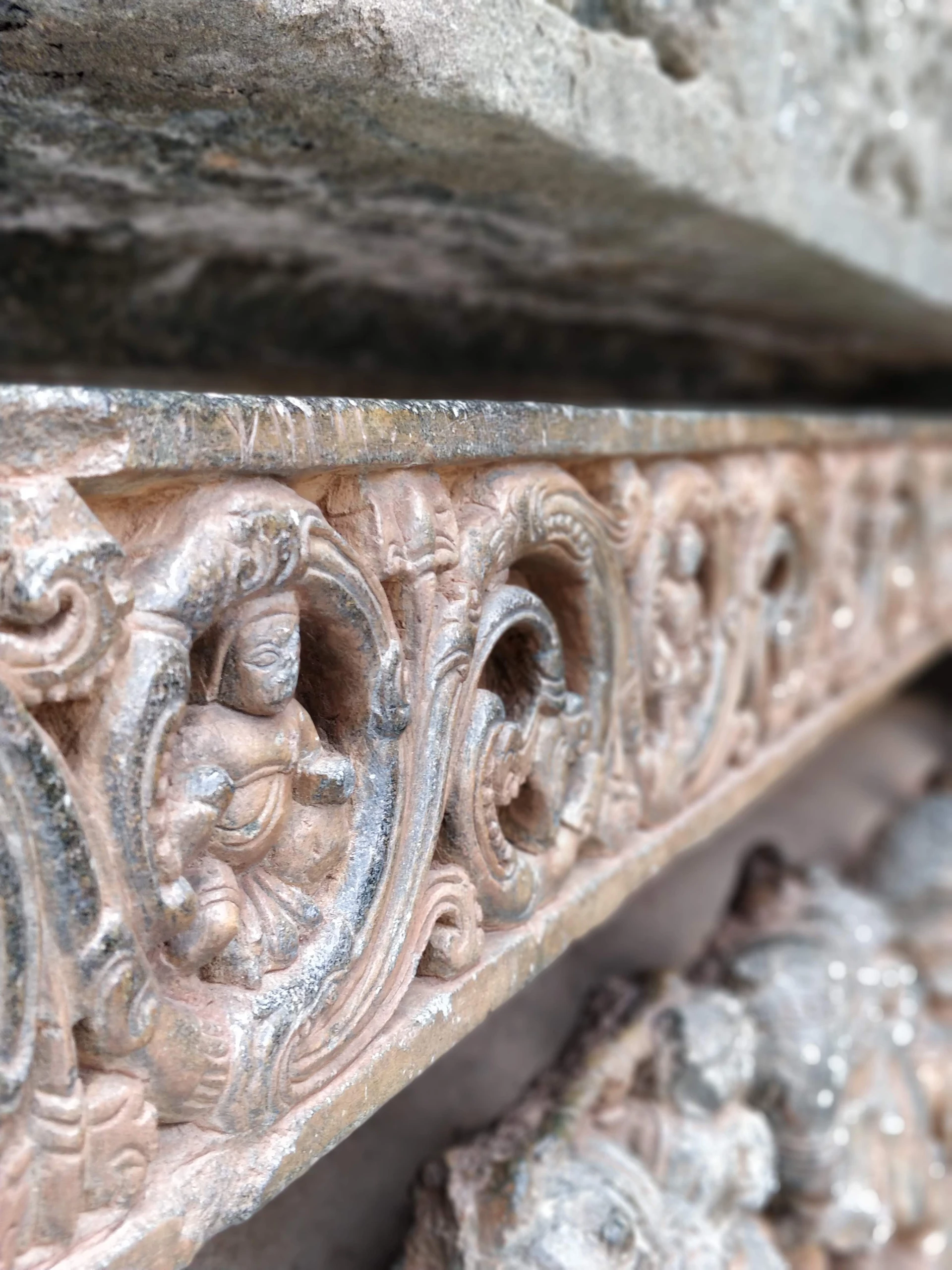 Hoysaleswara Temple interior pillar with bokeh — navaranga mandapa, 2019