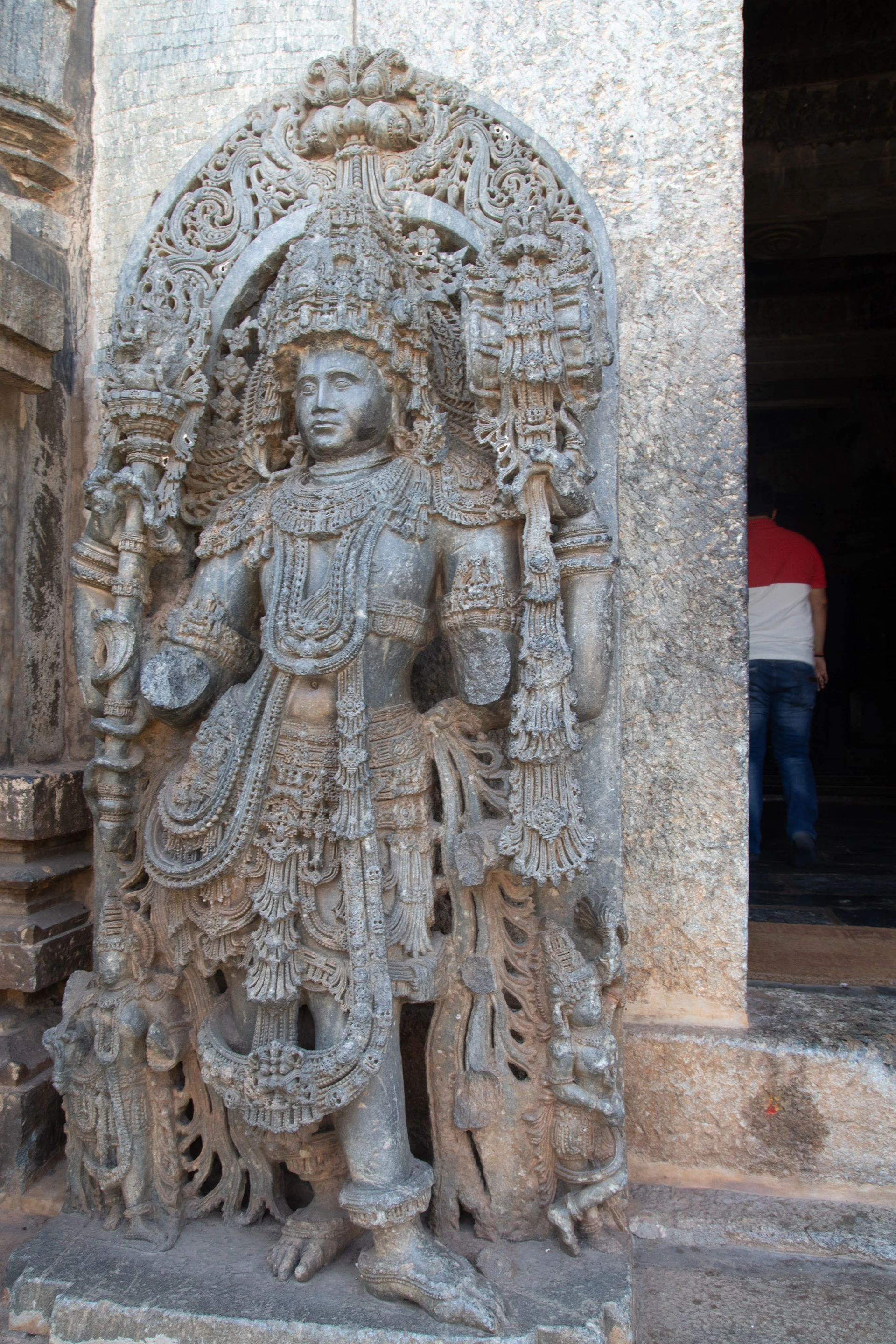 The Nandi mandapa at Hoysaleswara Temple — open pillared hall facing the main shrine