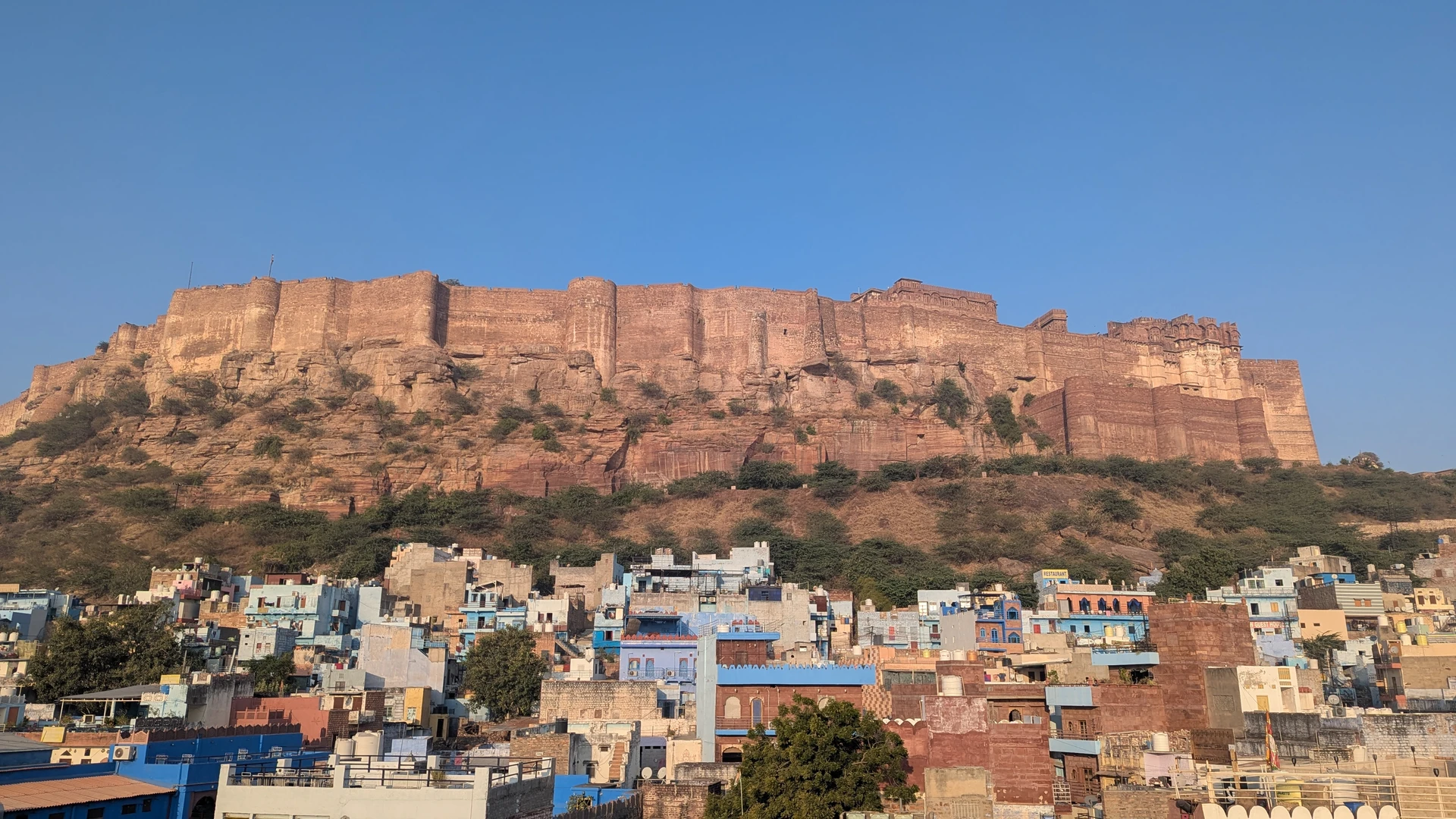 Mehrangarh Fort walls rising over 400 feet from the rock, Jodhpur, Rajasthan